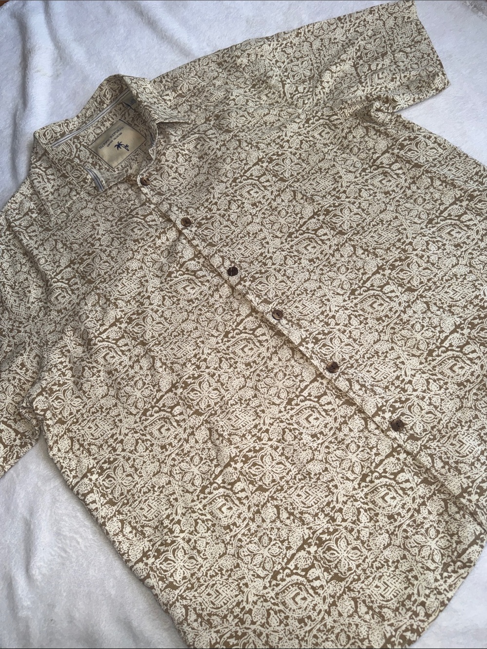 Island Republic Cream and Brown Patterned Short-Sleeve Button-Down Shirt - Picture 2 of 9